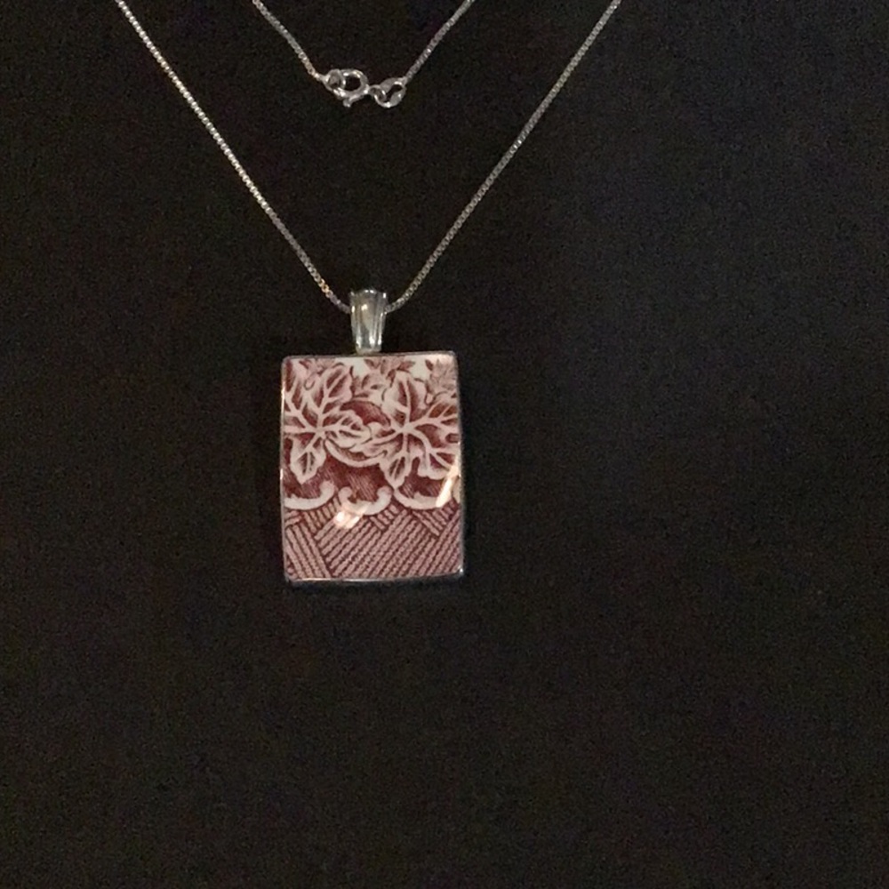 Vintage Jessica Lee Artisan Sterling Silver Ceramic Porcelain pendant.